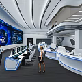 Modern monitoring room Command control room Dispatching command center Monitoring hall Command hall Office desks and chairs 3d model