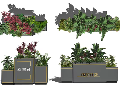 Multiple Design Flower Planters With Lush Greenery And Decorative Details 3d model