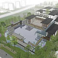 Modern Chinese Courtyard Garden With Pool Traditional Architecture Stone Paths And Greenery