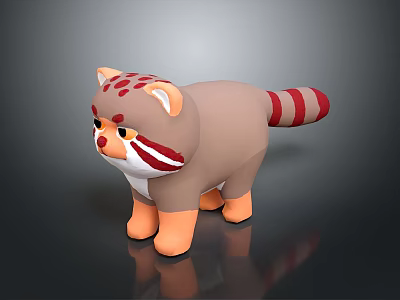 3D Raccoon Plush Toy With Brown Body Red Striped Tail White Markings Orange Paws 3d model