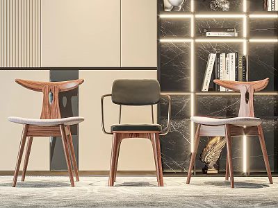 Elegant Modern Accent Chairs With Wooden Frame Upholstered Seats And Unique Backrest Design 3d model
