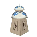 Tower Garden Ornament With Brown Base White Blue Decorative Top And Small Cross Pattern Windows