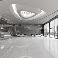 Sleek Futuristic Office Reception Lobby With Unique Curved Ceiling And Spacious Bright Comfortable Waiting Area