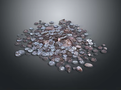 Assorted Color And Shape Metallic Jewelry Pieces In Silver Copper Tones On Dark Background 3d model