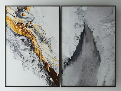 Abstract Paintings With Gold Gray Black And White Fluid Textures For Wall Decor 3d model