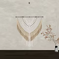 Cream And Gold Macramé Wall Hanging With Tassels And Decorative Branch
