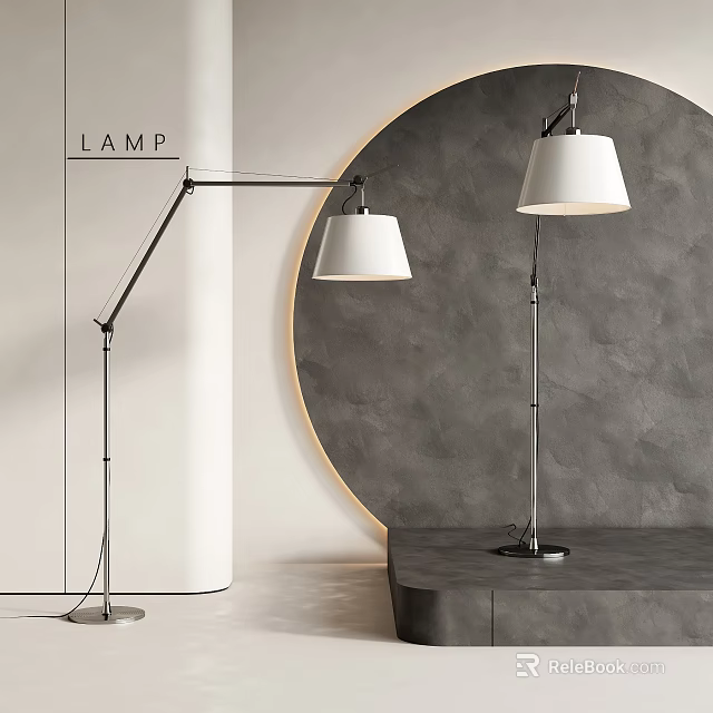 Modern Minimalist Floor Lamps With Metal Stand And White Shade In Contemporary Interior Setting 3d model 