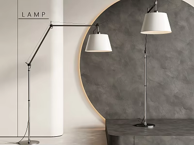 Modern Minimalist Floor Lamps With Metal Stand And White Shade In Contemporary Interior Setting 3d model