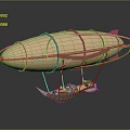 Retro Aerospace Airship With Brown Envelope Red Wings And Suspended Cabin Structure
