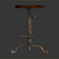 Rustic Wooden Stool With Round Seat And Adjustable Metal Curved Legs Base