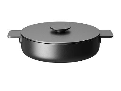 Round Black Kitchen Pot With Lid And Two Handles For Home Cooking 3d model