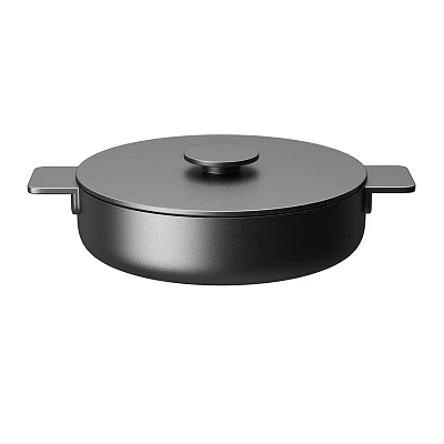 Round Black Kitchen Pot With Lid And Two Handles For Home Cooking 3d model