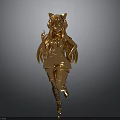 Golden Anime Girl 3D Model With Cat Ears And Running Pose Design