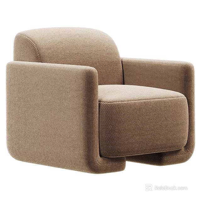 Modern Brown Fabric Single Sofa With Rounded Arms And Comfortable Design 3d model 