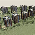 Modern Multi Story Residential Apartment Buildings With Trees And Exterior Windows Design