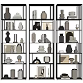 Modern Metal Frame Display Shelf with Decorative Vases Sculptures Frames and Books