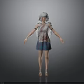 Woman With Silver White Hair Bloodstained Top Blue Skirt And Silver Shoes