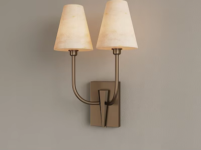 Modern Double Shade Wall Sconce with Bronze Base on Gray Wall 3d model