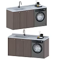Modern Laundry Cabinet Setup With Sink Faucet Washing Machine And Gray Countertops