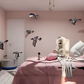 Cozy Kids Room With Pink Walls Bird Decorations Teddy Bear And Pink Bedding