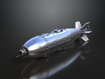 Silver Metallic Bomb Model with Realistic Reflection and Dark Background Surface Design 3d model