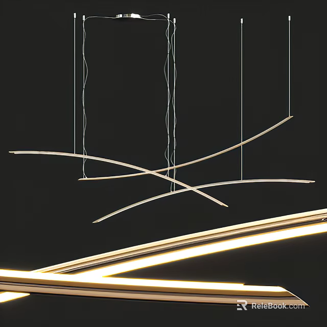 Modern Curved Hanging Chandelier With Minimalist Design And Illuminated Lines Against Dark Background 3d model 