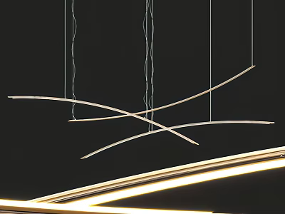 Modern Curved Hanging Chandelier With Minimalist Design And Illuminated Lines Against Dark Background 3d model
