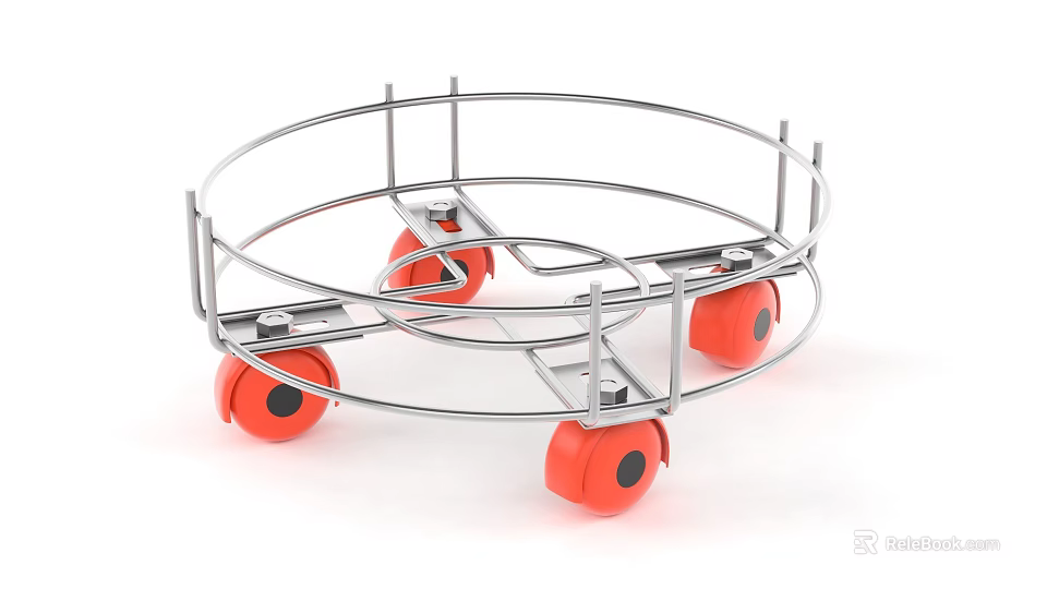 Sturdy Circular Metal Mobile Frame With Red Wheels For Smooth Movement 3d model 
