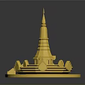Golden Pagoda Architectural Design With Ornate Spire And Circular Base Structure 3d model