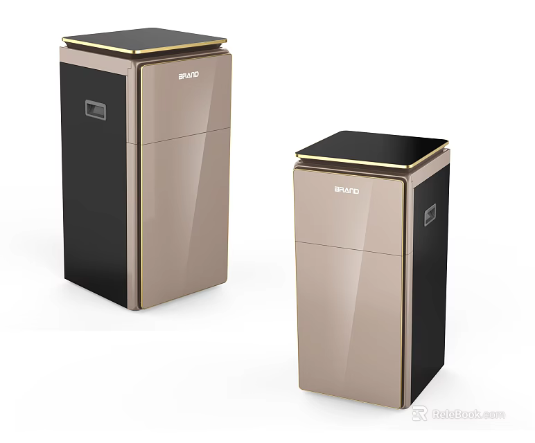Modern Refrigerator Freezer With Sleek Champagne Gold Exterior Black Top And Gold Trim Design 3d model 
