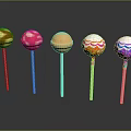 Colorful Decorated Lollipops With Various Patterns And Bright Colors On Sticks