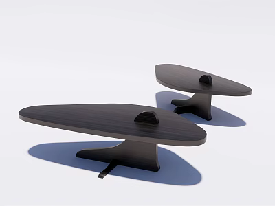 Two Modern Black Coffee Tables With Unique Curved Tops And Small Decor Items On Surface 3d model