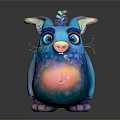 Cartoon Creature Character With Blue Pink Gradient Body Big Eyes Rabbit Ears And Pig Nose Design