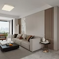 Modern Living and Dining Room Interior With Beige Sofa TV Wall And Green Plants