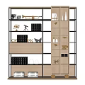 Modern Bookcase Interior Design With Metal Frame Wooden Shelves And Decorative Items