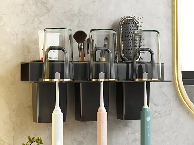 Wall Mounted Bathroom Rack Organizer With Toothbrushes Comb And Makeup Brushes 3d model
