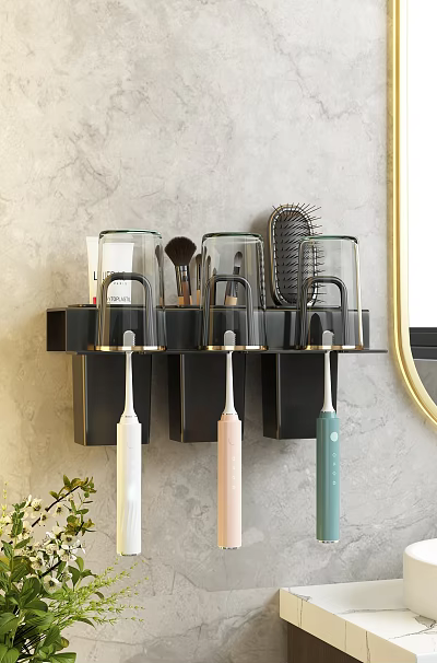Wall Mounted Bathroom Rack Organizer With Toothbrushes Comb And Makeup Brushes 3d model