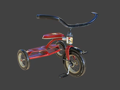 Red Kids Tricycle With Black Handlebars And Retro Classic Design 3d model
