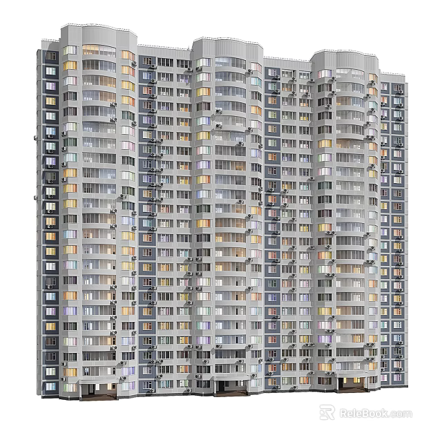 Modern High Rise Residential Building Exterior With Multiple Windows And Balconies 3d model 