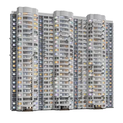 Modern High Rise Residential Building Exterior With Multiple Windows And Balconies 3d model
