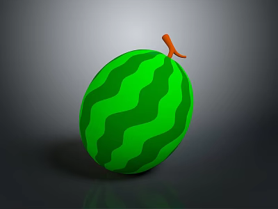 Fresh Ripe Watermelon With Green Dark Wavy Stripes And Orange Stem On Dark Background 3d model