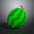 Fresh Ripe Watermelon With Green Dark Wavy Stripes And Orange Stem On Dark Background