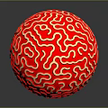 Red Sphere With White Intricate Patterns On Black Background And Glossy Reflection 3d model