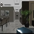 Modern Dining And Living Room Interior Design With Dining Table Chairs Sofa And Decorative Paintings
