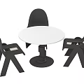 Modern Simple Dining Table Set With White Round Tabletop And Three Black Chairs 3d model