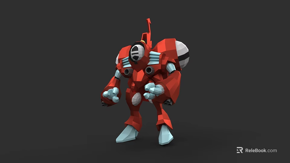 Red Robot Game Movie Character With Mechanical Armor And Blue Details 3d model 
