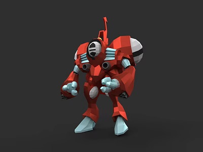 Red Robot Game Movie Character With Mechanical Armor And Blue Details 3d model