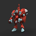Red Robot Game Movie Character With Mechanical Armor And Blue Details