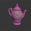 White Ceramic Teapot With Pink Floral Patterns And Gold Trim On Dark Background