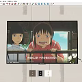 Wall Mounted Television Showing Animated Characters in Outdoor Scene with Railing